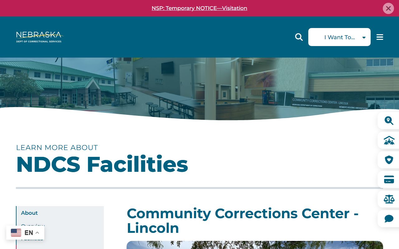 Community Corrections Center - Lincoln official NDCS facility page screenshot