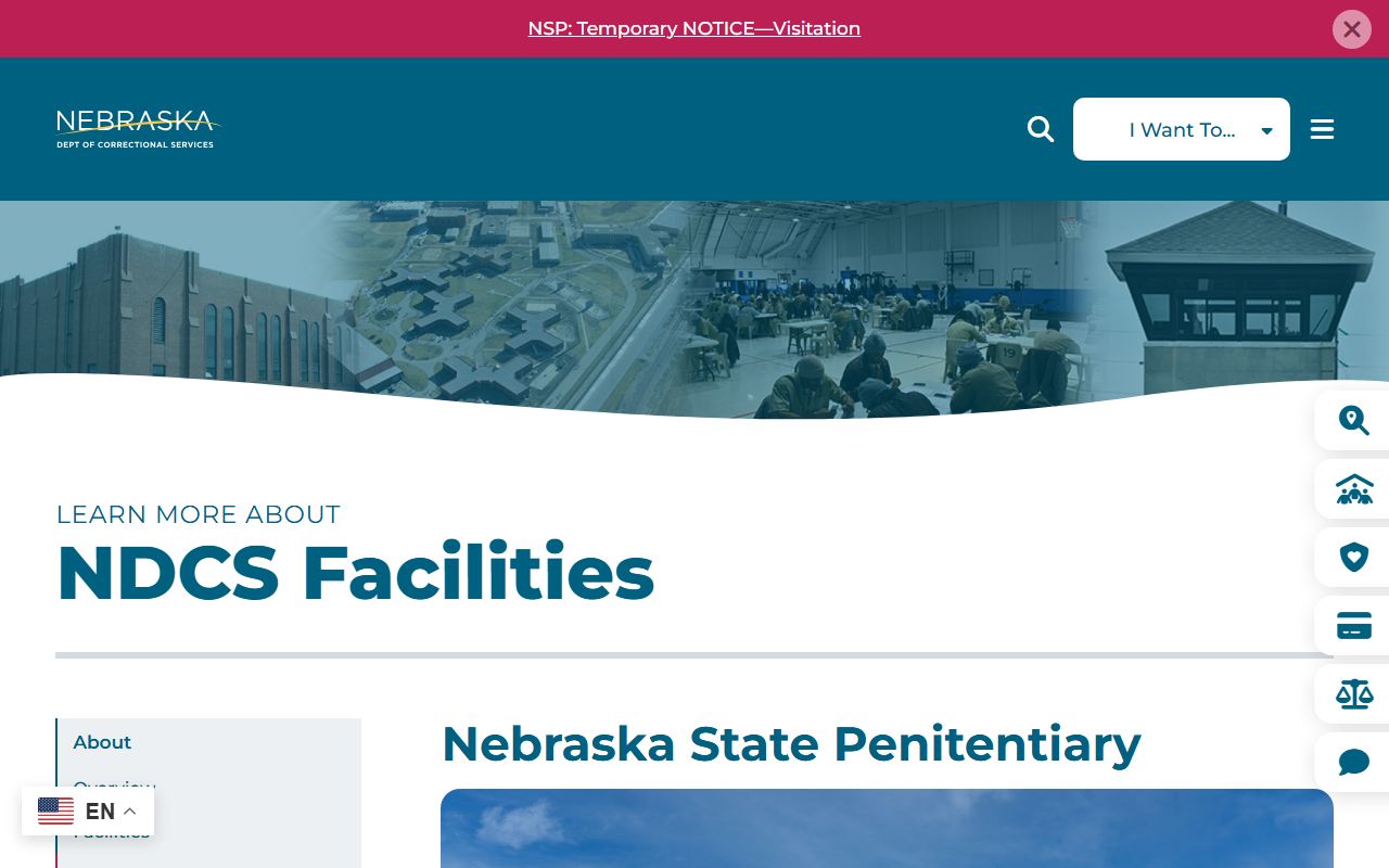 Nebraska State Penitentiary official NDCS facility page screenshot