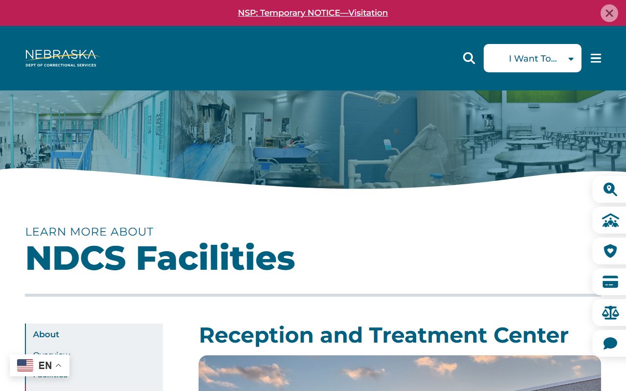 Reception and Treatment Center official NDCS facility page screenshot